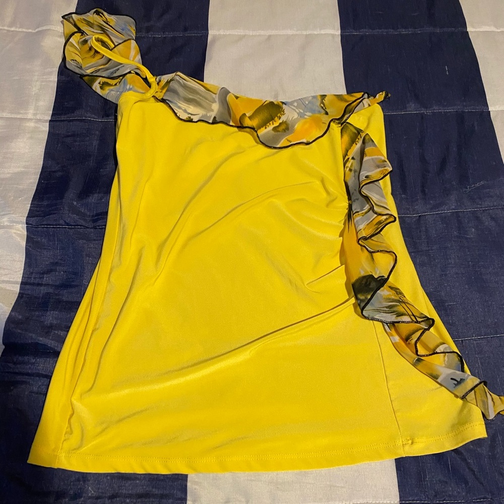 One shoulder yellow dressy blouse